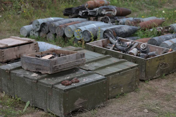 Russian Aerial Bombs Unexploded Ordnance Disposal Chernihiv Ukraine — Fotografia de Stock
