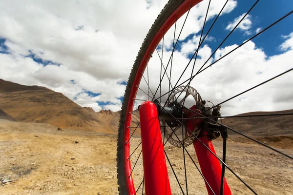 红色车轮的山地自行车 — 图库照片