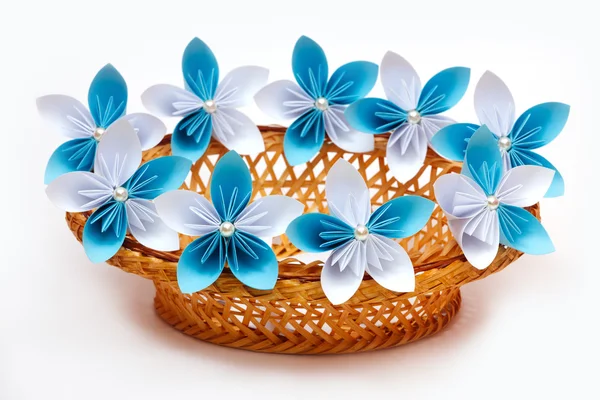 Paper flowers in a basket — Stock Photo, Image