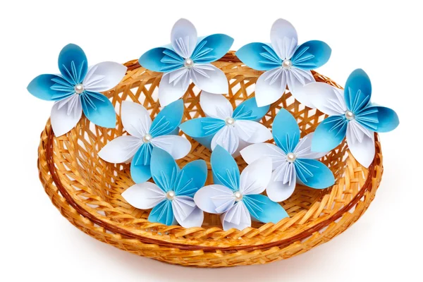 Paper flowers in a basket — Stock Photo, Image