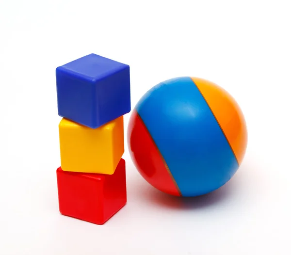 Ball and three colored cubes — Stock Photo, Image