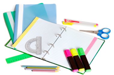 okul bir defter bir kalem bir pensils ve diğer malzemeleri
