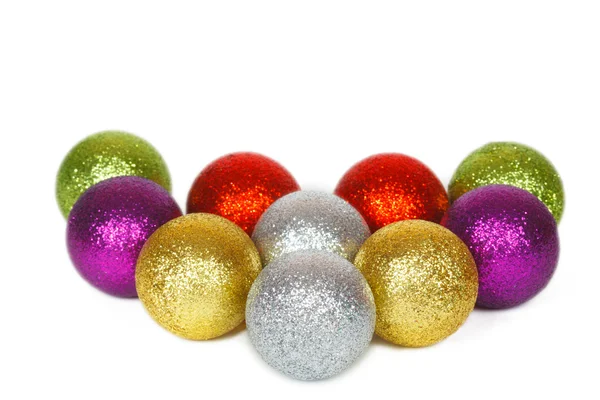 Heart shape of colored Christmas balls — Stock Photo, Image