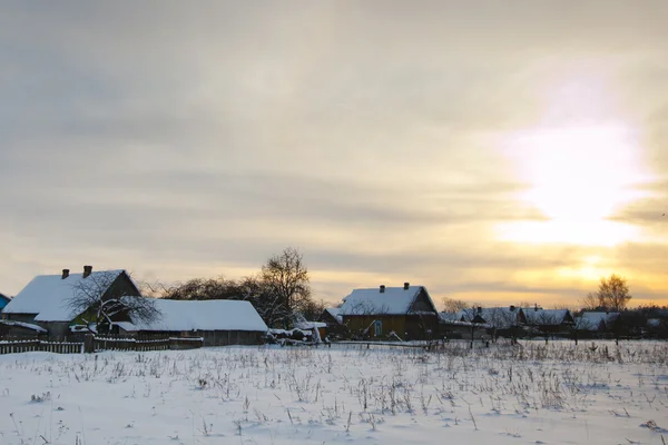 Winter rural landscape with sunset — Stock Photo, Image