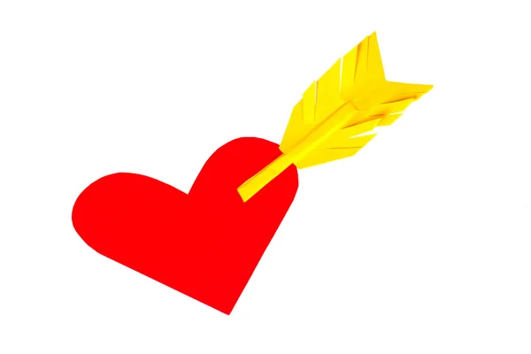 Jedno serce kształt z czerwonego papieru ze strzałką na Walentynki — Zdjęcie stockowe