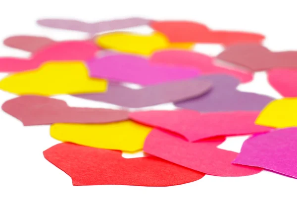 Many paper colored heart shapes — Stock Photo, Image