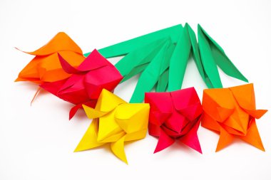 beyaz zemin üzerinde beş renkli kağıt Lale