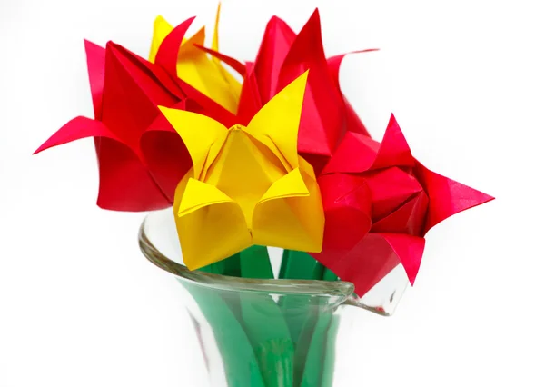 Paper tulips in vase — Stock Photo, Image