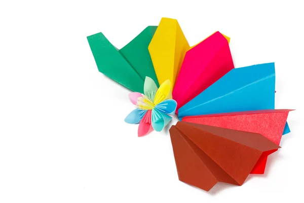 Many colored paper panes and flower — Stock Photo, Image