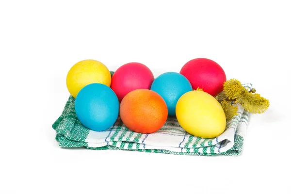 Many Easter eggs on the towel — Stock Photo, Image