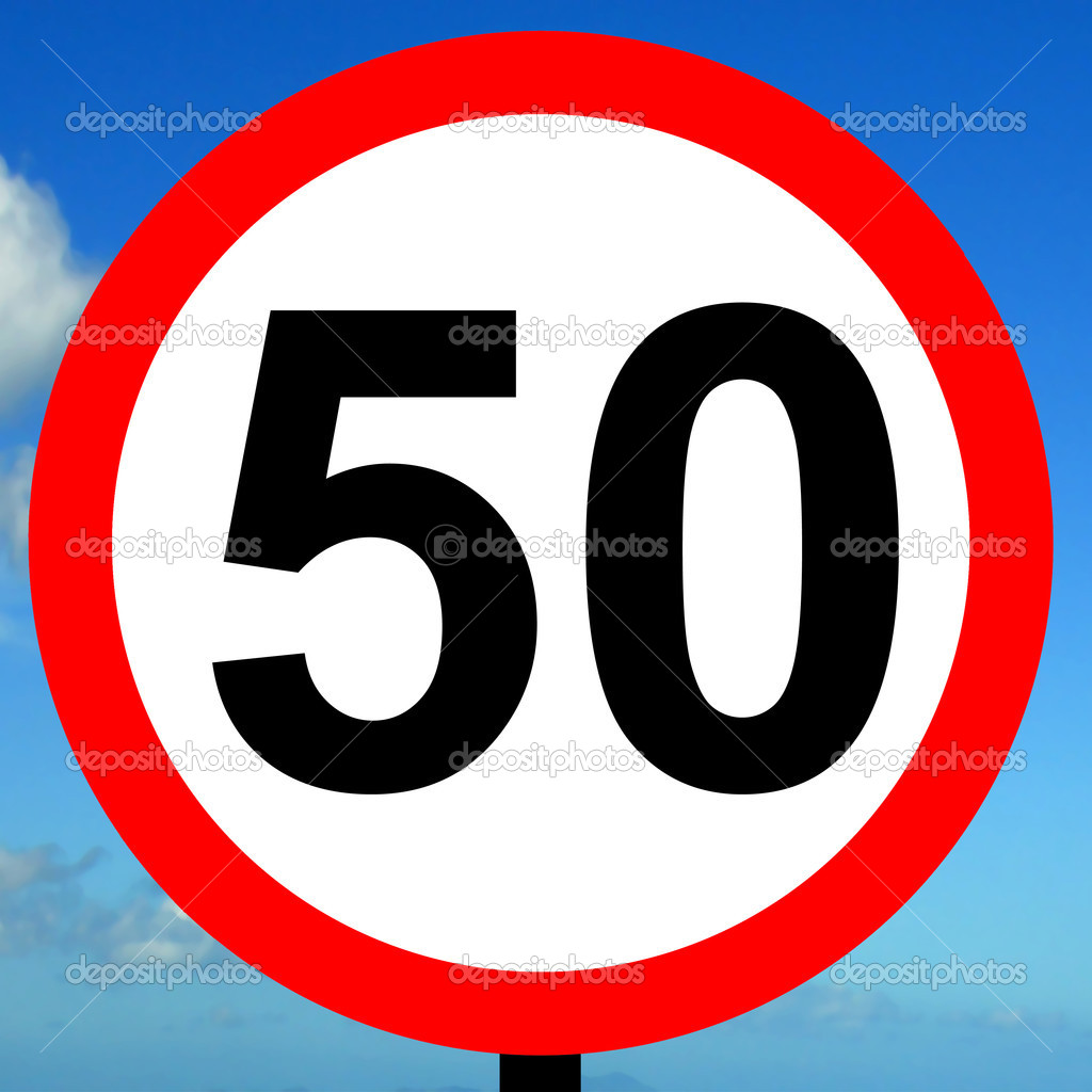 Znak ograniczenia prędkości 50 km/h — Zdjęcie stockowe © PeterEtchells ...