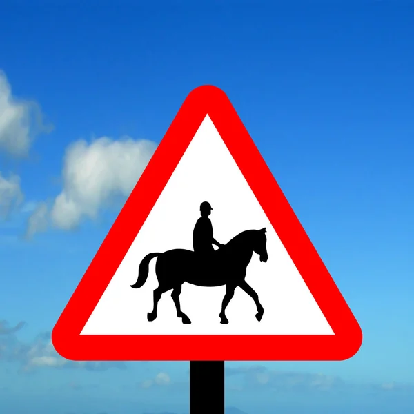 Triângulo de aviso Acompanhado cavalos ou pôneis — Fotografia de Stock
