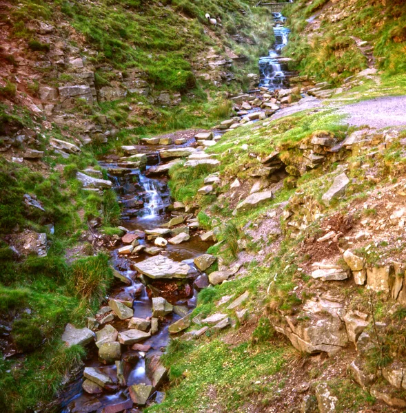 Waterfall Joining River Ashop River Derbyshire Peak District England Its — стокове фото