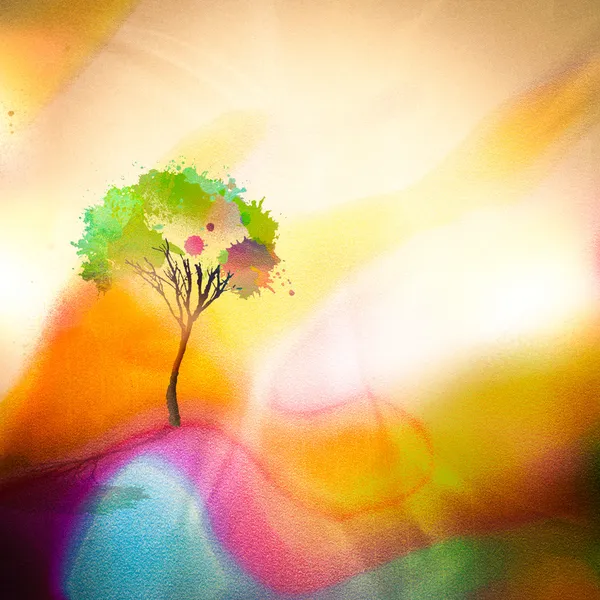 Watercolored 배경에 뿌리지 트리 — 스톡 사진