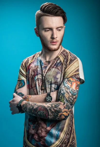 Stylish man with tattoos — Stock Photo, Image