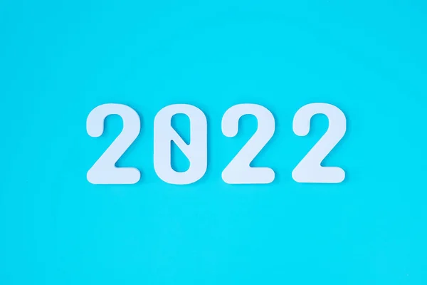 2022 White Text Number Blue Background Resolution Plan Review Goal — Stock Photo, Image