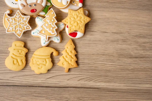 Wesołych Świąt Domowymi Ciasteczkami Tle Drewnianego Stołu Boże Narodzenie Impreza — Zdjęcie stockowe