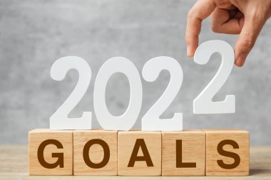 2022 yılbaşı mesajında gol bloğu var. Çözüm, strateji, plan, motivasyon, yeniden başlatma, iş ve tatil kavramları