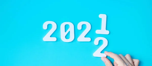 Hand Change 2021 2022 Number Blue Background Plan Finance Resolution — Stock Photo, Image