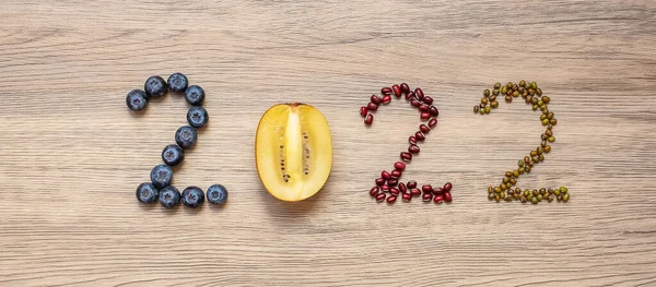 2022 Happy New Year New You Fruit Vegetable Blueberries Kiwi — Stock Photo, Image