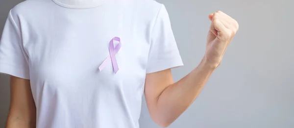 Journée Mondiale Cancer Février Ruban Violet Lavande Pour Soutenir Les — Photo