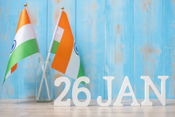 Wooden Text January 26Th Miniature India Flags India Republic Day — Stock fotografie