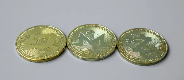 Gouden Cryptogeld Dash Monero Zcach Munten Crypto Digitaal Geld Binnen — Stockfoto