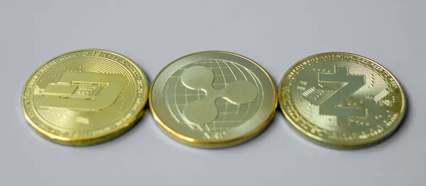 Gouden Cryptogeld Dash Zcach Rimpel Munten Crypto Digitaal Geld Binnen — Stockfoto