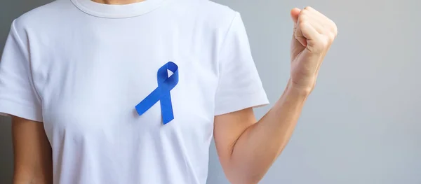 Mars Mois Sensibilisation Cancer Colorectal Ruban Bleu Foncé Pour Soutenir — Photo