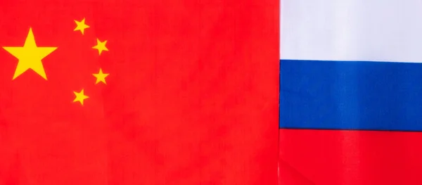 China Russia Flags Friendship War Conflict Politics Relationship Concept — стоковое фото