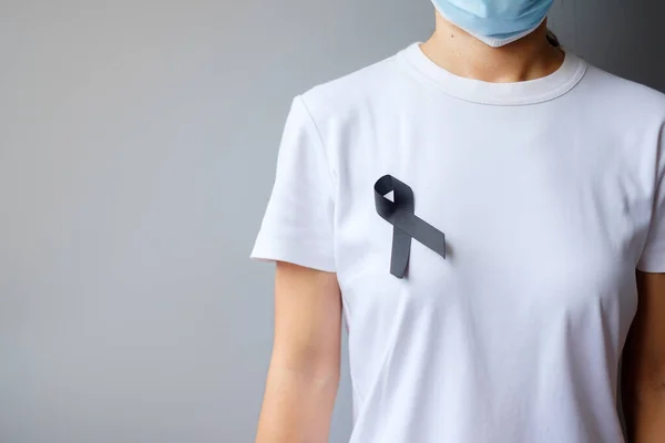 Ruban Noir Pour Mélanome Cancer Peau Mois Sensibilisation Aux Blessures — Photo