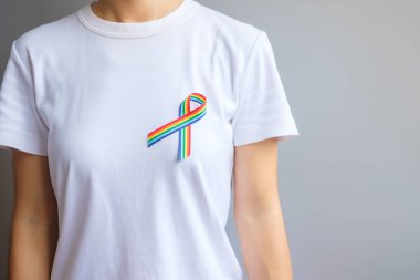 Lezbiyen, Eşcinsel, Biseksüel, Transseksüel ve Eşcinsel Topluluğu ve Gurur Ayı Konsepti için LGBTQ Gökkuşağı Kurdelesi
