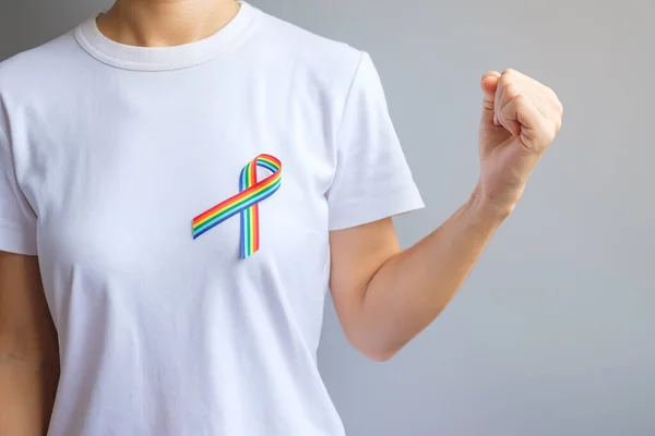 Lgbtq Rainbow Ribbon Support Lesbian Gay Bisexual Transgender Queer Community — стоковое фото