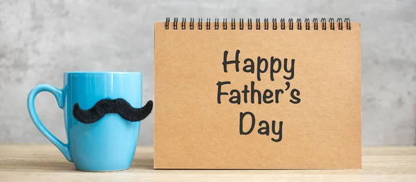Happy Father Day Paper Notepad Blue Coffee Cup Tea Mug — Stock Photo, Image