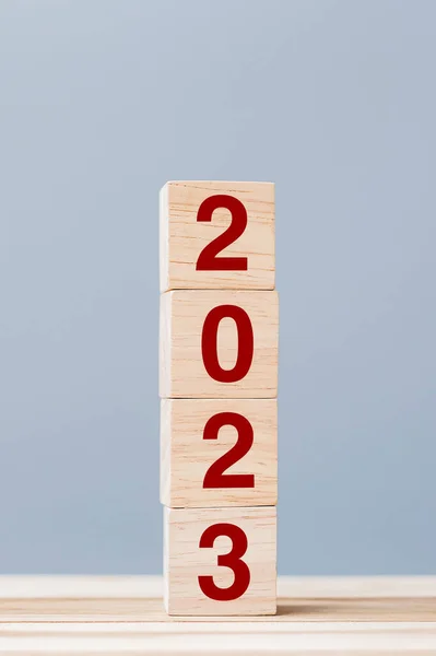 Bloc Cub Din Lemn 2023 Text Fundal Masă Rezoluție Plan — Fotografie, imagine de stoc