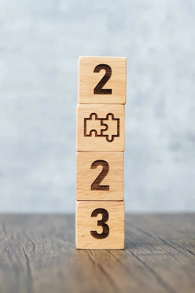 Block 2023 Mit Puzzle Symbol Geschäftsprozess Team Teamarbeit Ziel Mission — Stockfoto