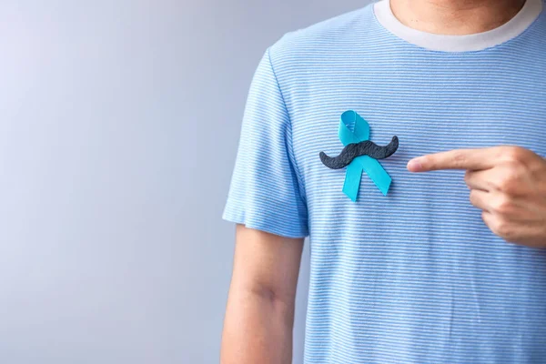 November Prostate Cancer Awareness Month Blue Ribbon Mustache Supporting People — Photo
