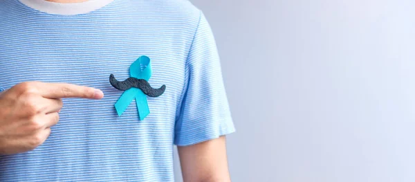 November Prostate Cancer Awareness Month Blue Ribbon Mustache Supporting People — ストック写真
