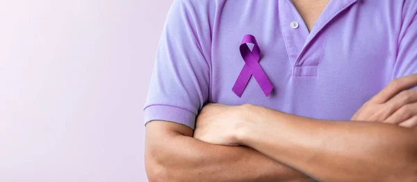 Purple Ribbon Violence Pancreatic Esophageal Testicular Cancer Alzheimer Epilepsy Lupus — Fotografia de Stock