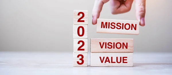 Wooden Block Text 2023 Mission Vision Value Table Background Resolution — 스톡 사진
