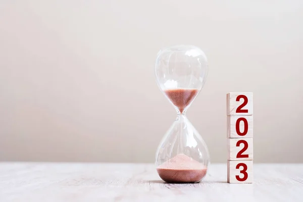 2023 Text Hourglass Table Resolution Time Plan Goal Motivation Reboot — Stock Photo, Image