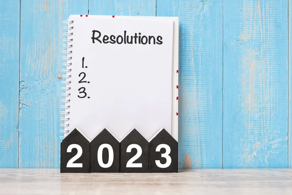 2023 Nou Fericit Cuvânt Rezoluție Număr Lemn Timp Pentru Nou — Fotografie, imagine de stoc