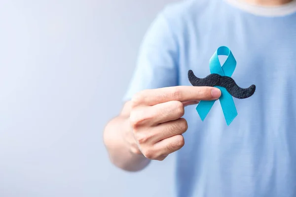 November Prostate Cancer Awareness Month Blue Ribbon Mustache Supporting People — Fotografia de Stock
