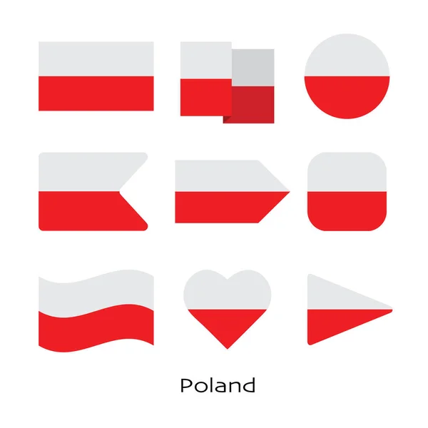 Poland Flag Icon Set Isolated White Background Vector Illustration — Stock Vector