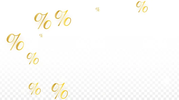 Luxus Vector Gold Percentage Sign Confetti auf Transparent. Prozent Verkaufshintergrund. Betriebswirtschaft, VWL Print. Discount Illustration. Werbeplakat. Banner zum Black Friday. Vorlage für Sonderangebote. — Stockvektor