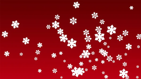 Fondo vectorial de Navidad con la caída de copos de nieve. Aislado sobre fondo rojo. Patrón realista de chispas de nieve. Impresión de capa de nieve. Cielo de invierno. Copos de nieve cortados en papel. — Vector de stock