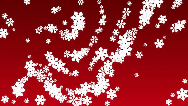 Fondo vectorial de Navidad con la caída de copos de nieve. Aislado sobre fondo rojo. Patrón realista de chispas de nieve. Impresión de capa de nieve. Cielo de invierno. Copos de nieve cortados en papel. — Vector de stock