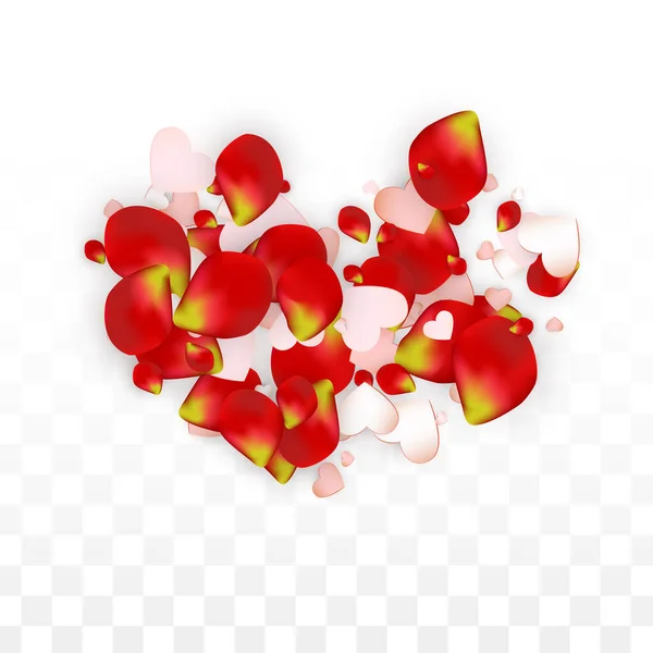 Vector Realista Pétalos Corazones Confetti Flying Rose Hearts Transparent Background — Archivo Imágenes Vectoriales