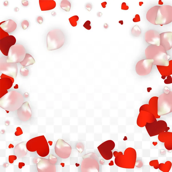 Confettis Vectoriels Réalistes Pétales Coeurs Flying Rose Hearts Sur Fond — Image vectorielle