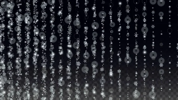 透明な背景に隔離された雪の結晶が落下する新年のベクトル背景 現実的な雪の輝きパターン 雪のオーバーレイプリント 冬の空 現実的な雪 クリスマス明けましておめでとうございます — ストックベクタ